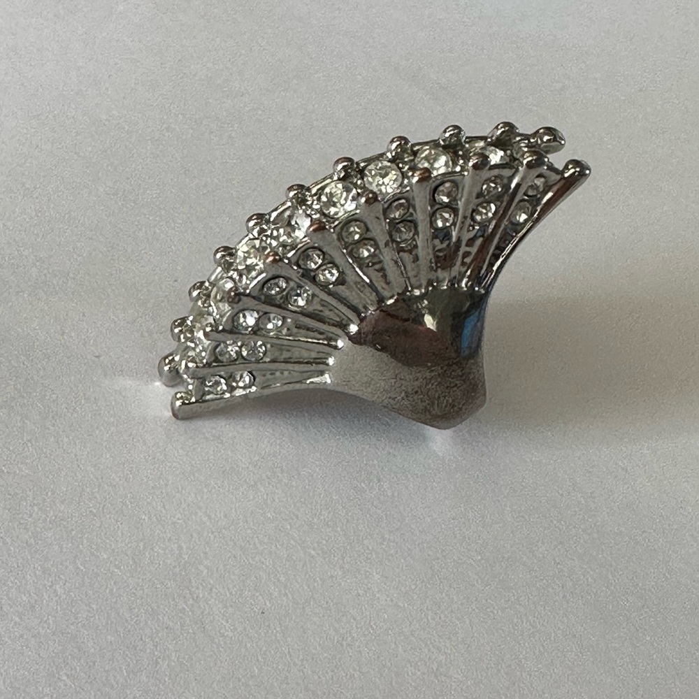 Womens large faux silver and stone‎ statement piece ring